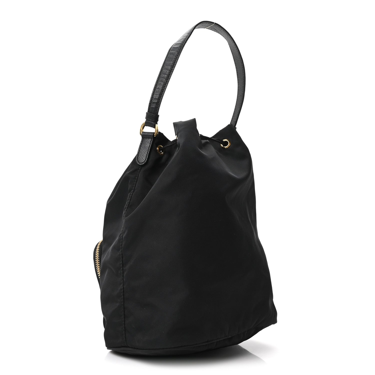 Saffiano Tessuto Nylon Mini Bucket Crossbody Bag Black