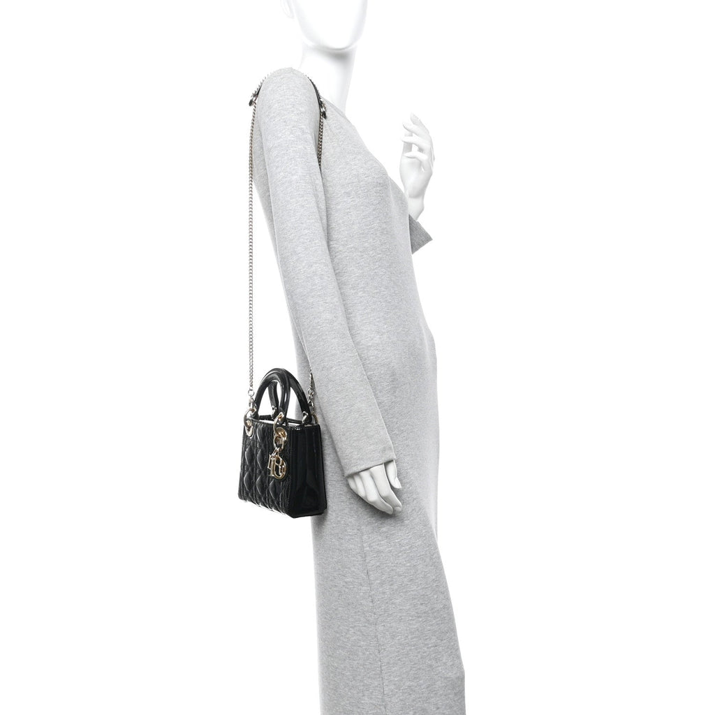 Patent Cannage Mini Lady Dior Black