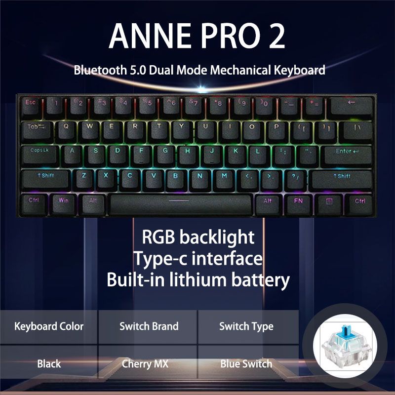 60% 61 Keys Portable Mini Wireless bluetooth 5.0 Mechanical Keyboard Office Gaming Keyboard Type-C Detachable Cable - B switch