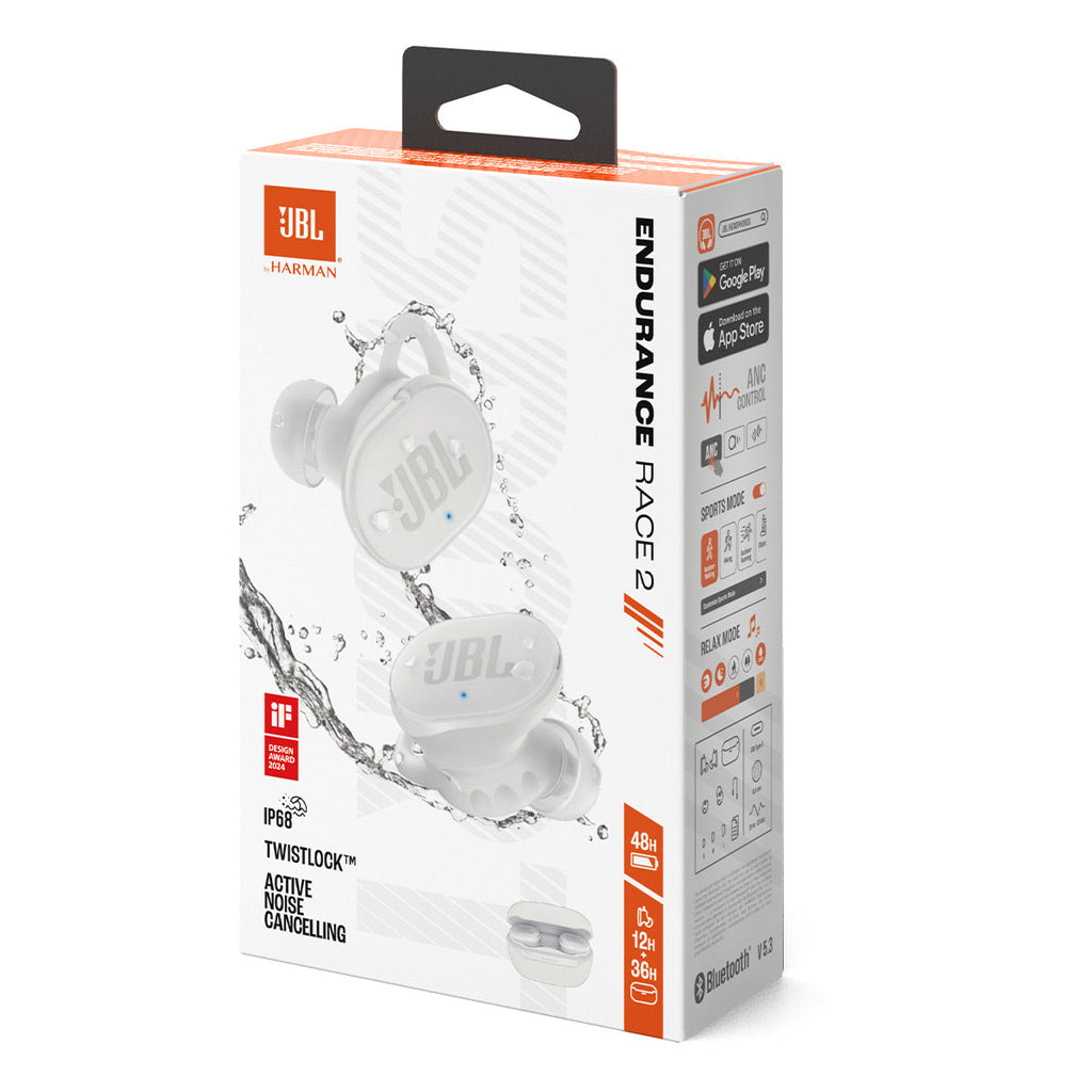 JBL Endurance Race 2 Noise Cancelling True Wirelss Sport Earbuds (White)