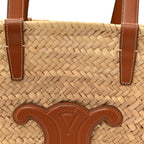 Raffia Calfskin Triomphe Medium Panier Tan