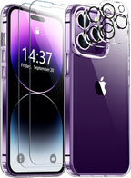 Entronix Bundle Compatible with iPhone 14 Pro Max - [Hard] Clear Case, 2 Clear Screen Protector & 2 Camera Lens Protectors