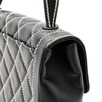 Calfskin Quilted Wild Stitch Large Top Handle Flap Black