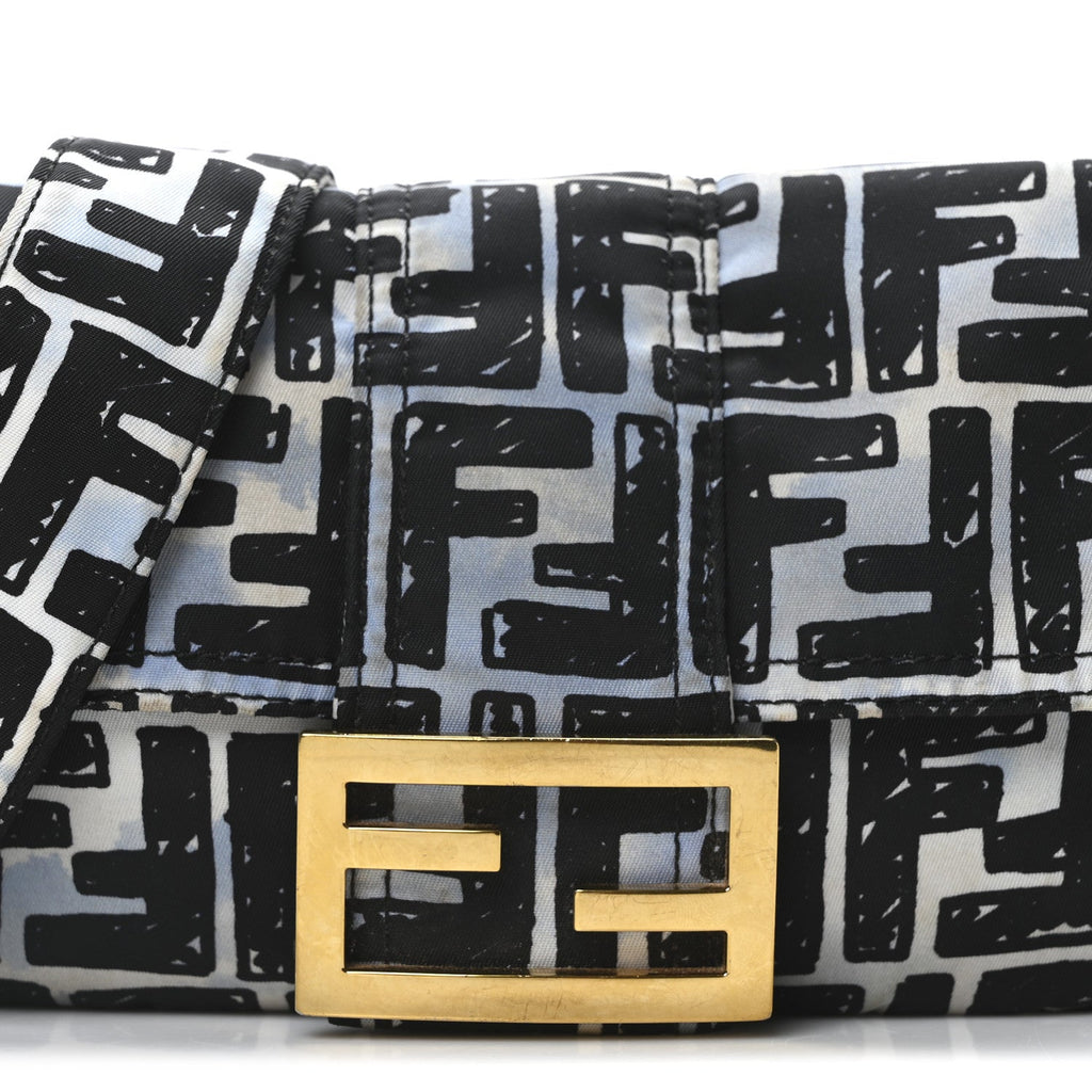 X JOSHUA VIDES Nylon FF Cloudy Mini Belt Baguette Bag White Celeste Black
