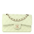 Caviar Quilted Small Double Flap Light Green