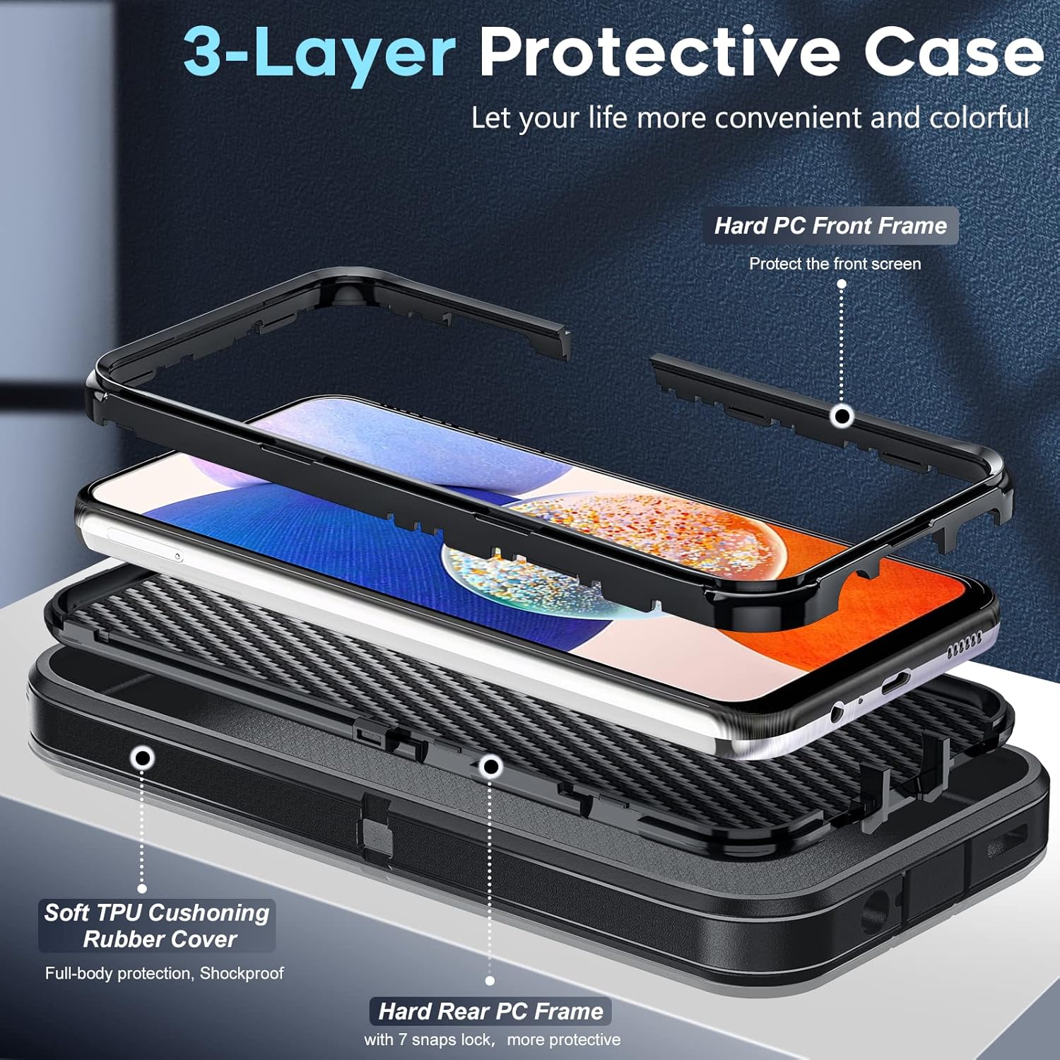 Entronix Bundle Compatible with Galaxy S23 FE - Heavy Duty Case & 2 Clear Screen Protectors