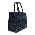 Denim Flowers Embroidered Medium Book Tote Blue