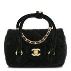 Velvet Quilted Mini Top Handle Flap Black