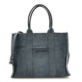 Washed Frayed Denim Logo Medium Hardware Tote Blue