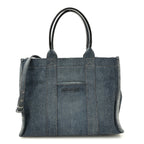Washed Frayed Denim Logo Medium Hardware Tote Blue
