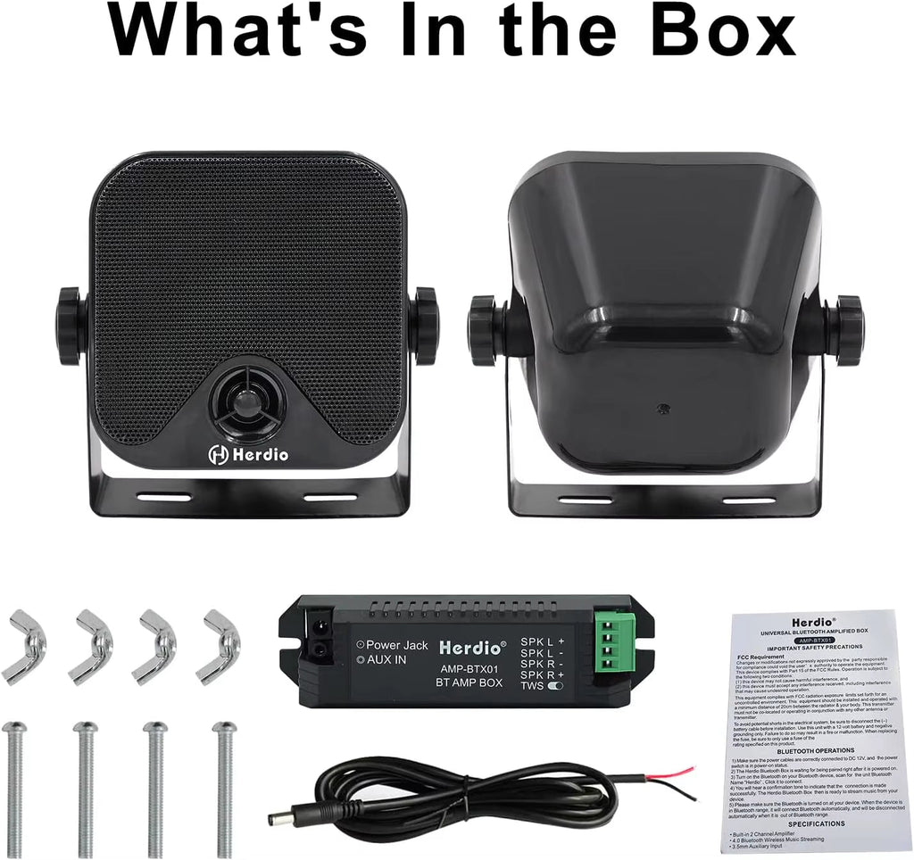 4-Inch 100W Heavy-Duty Waterproof Marine Bluetooth Speakers for Surface Mounting on Campers, Skid Steers, ATVs, UTVs, RZRs, and Golf Carts