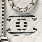 Caviar Quilted Striped Medium CC Filigree Vanity Case White Black