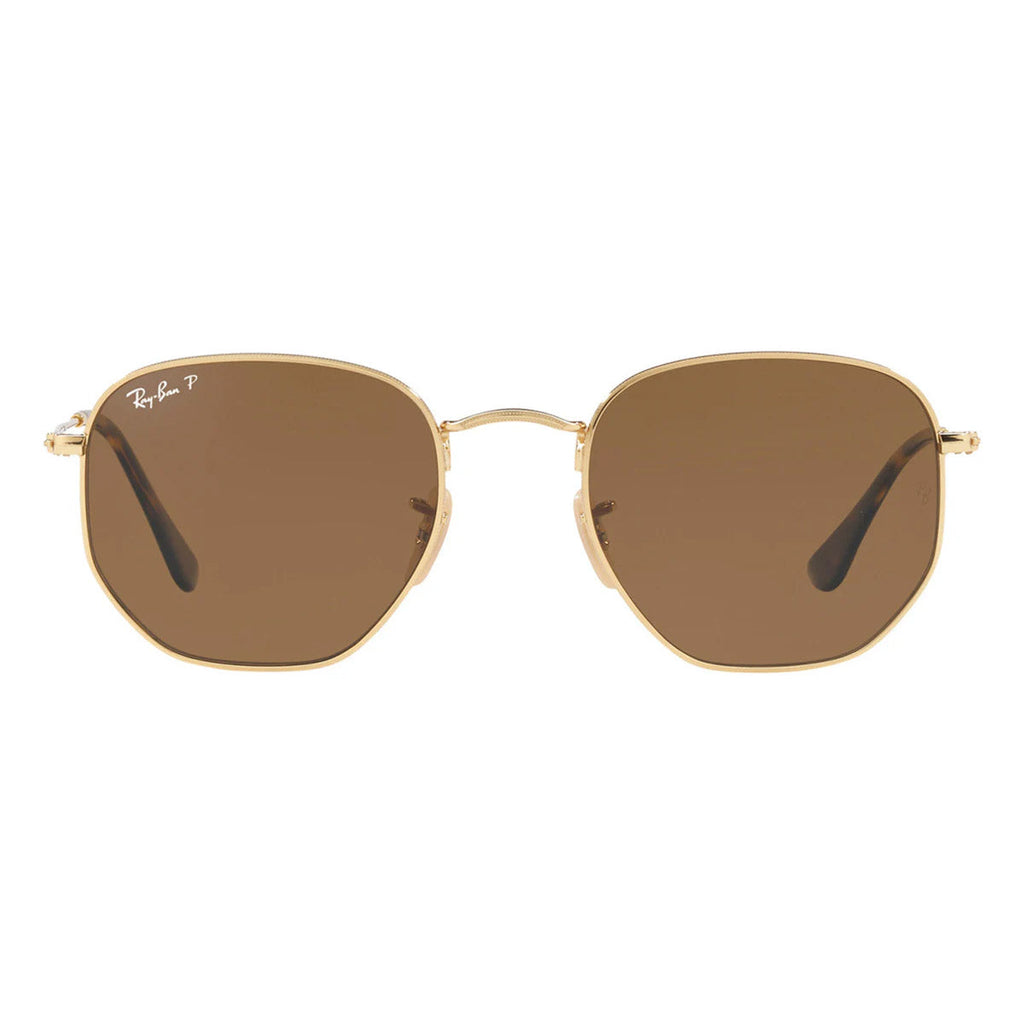 Ray-Ban Hexagonal Gold Brown Polarised Sunglasses RB3548N