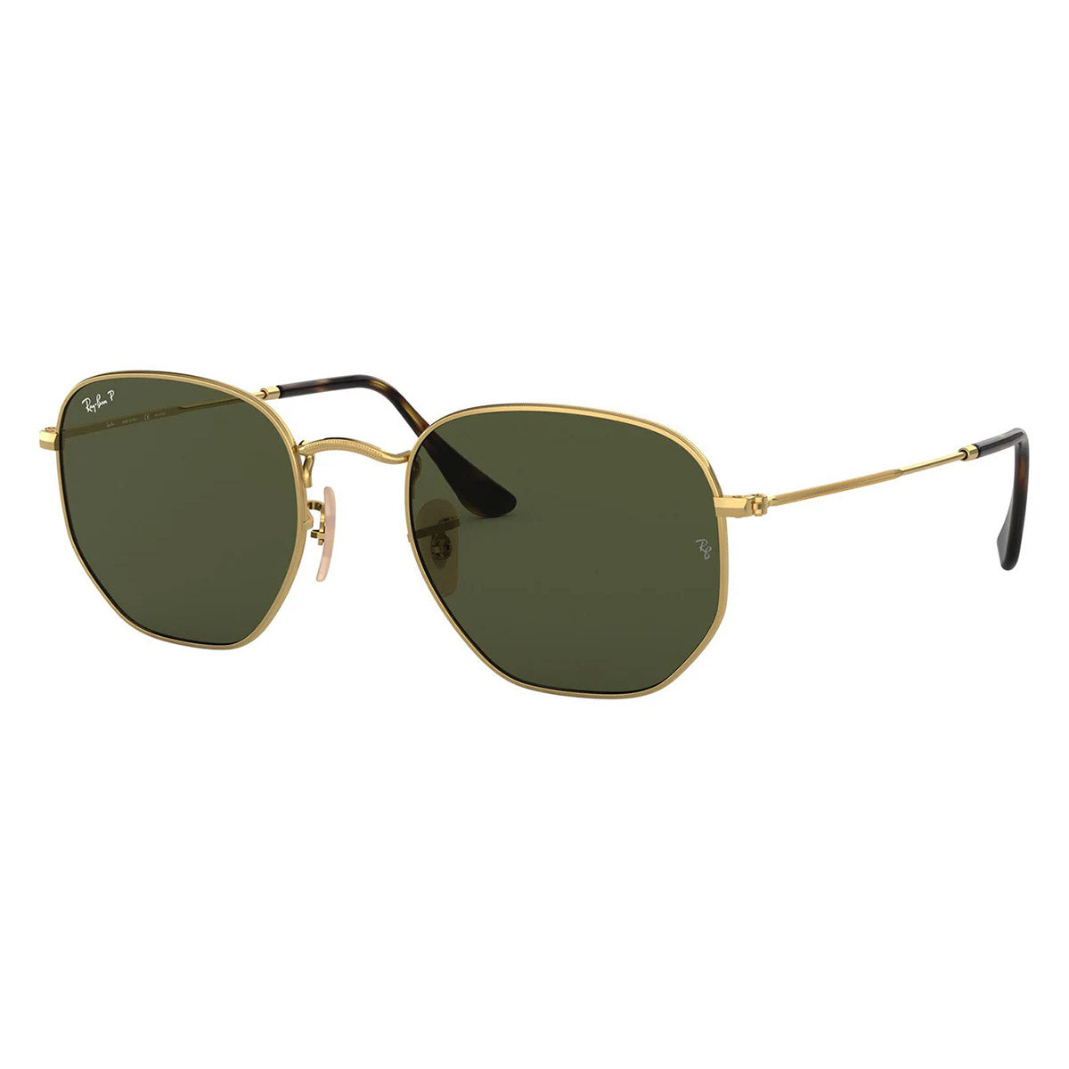 Ray-Ban Hexagonal Gold Green Polarised Sunglasses RB3548N