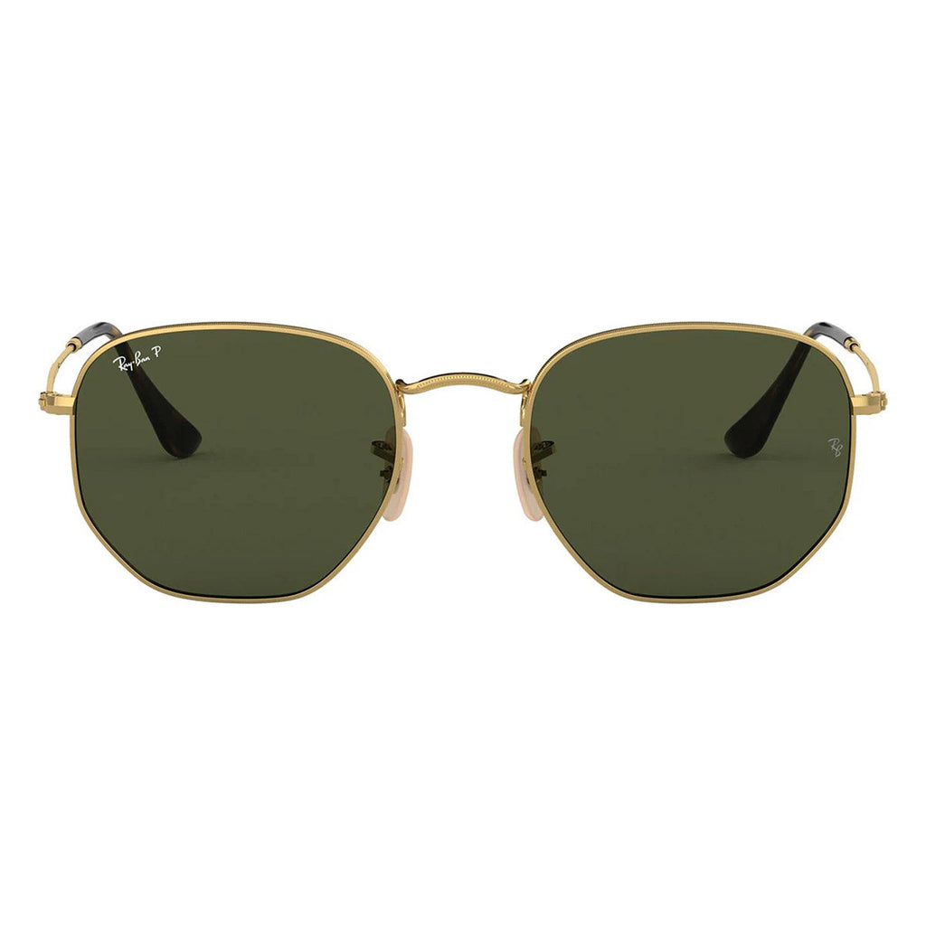 Ray-Ban Hexagonal Gold Green Polarised Sunglasses RB3548N