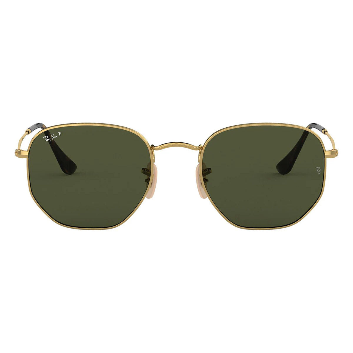 Ray-Ban Hexagonal Gold Green Polarised Sunglasses RB3548N