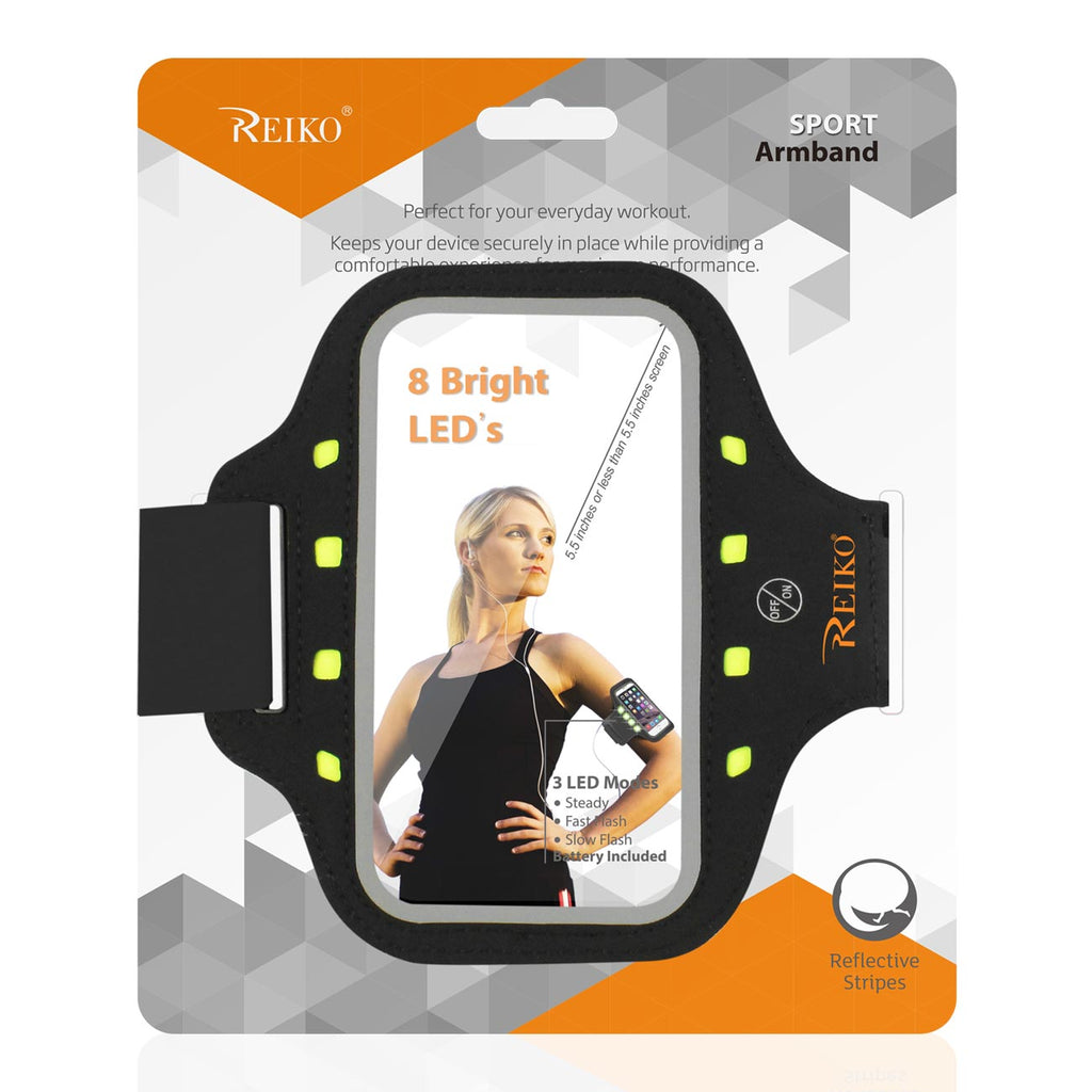 Reiko Running Sports Armband For Iphone 7 Plus/ 6S Plus Or 5.5 Inches Device With Led In Black (5.5X5.5 Inches)