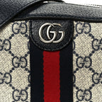 GG Supreme Monogram Textured Dollar Calfskin Web Small Ophidia Camera Bag Beige Blue
