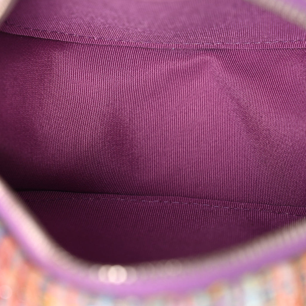 Tweed Quilted Round Clutch With Chain Blue Pink Orange