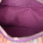 Tweed Quilted Round Clutch With Chain Blue Pink Orange