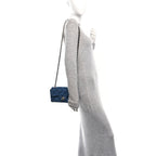 Printed Denim Quilted Mini Rectangular Flap Dark Blue