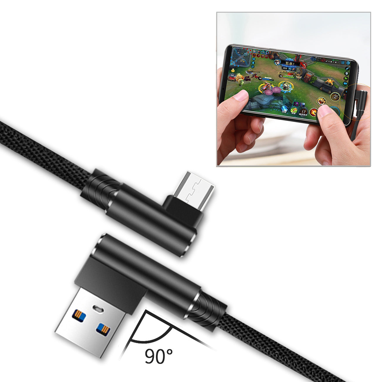 Reiko 3.3Ft Nylon Braided Material Micro Usb 2.0 Data Cable In Black