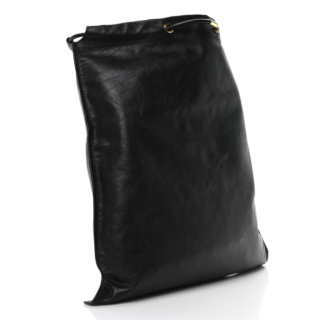 Calfskin Flat Drawstring Tote Black