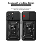 Kickstand Ring Holder With Slide Camera Cover Tpu Magnetic Car Mount For Apple Iphone 14 Pro In Black