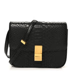 Snakeskin Medium Classic Box Flap Bag Black