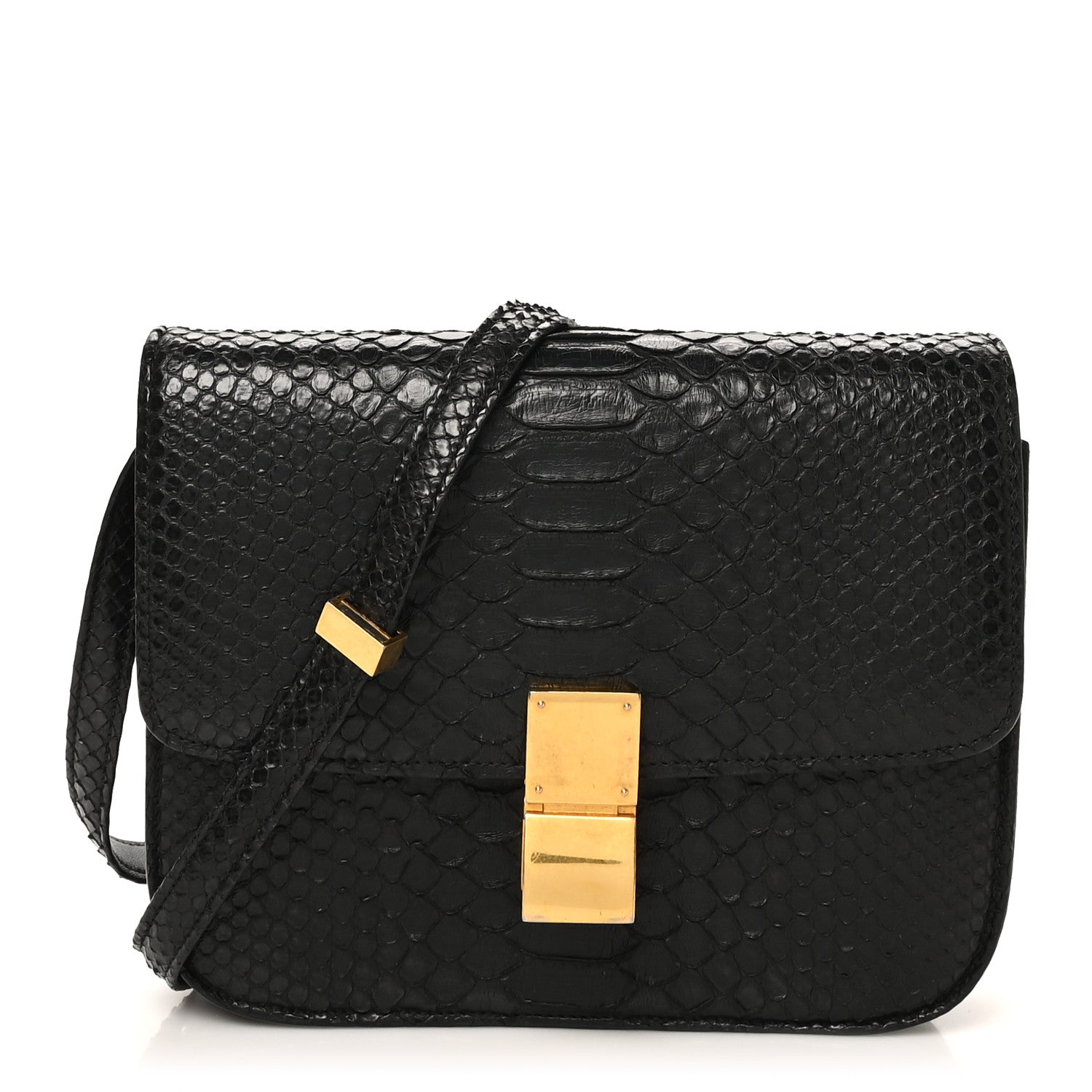Snakeskin Medium Classic Box Flap Bag Black