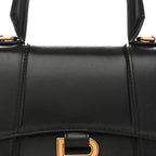 Shiny Box Calfskin Hourglass Top Handle Bag XS Black