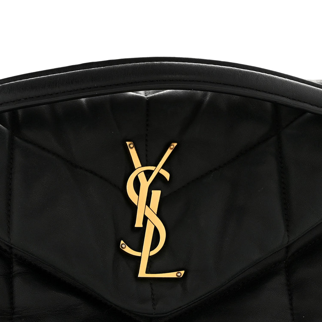 Lambskin Quilted Small Loulou Puffer Monogram Chain Satchel Black