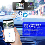 WiFi FHD 1080P Car Dash Cam 3 Channels Front Rear Inside Dash Camera with Loop Recording Reversing Visual 170° Wide Angle 64G Card Included