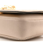 Satin Crystal Medusa Chain Clutch Beige