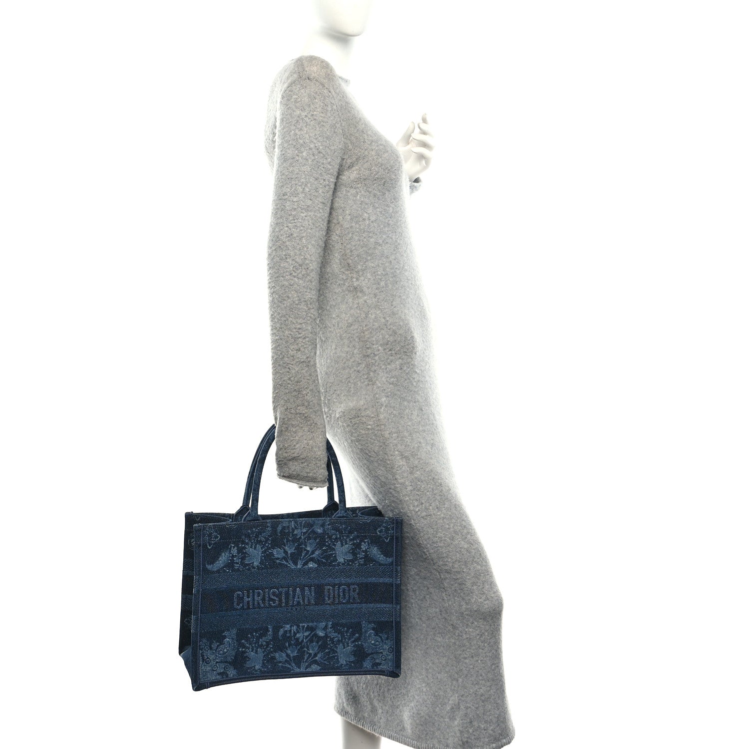 Denim Flowers Embroidered Medium Book Tote Blue