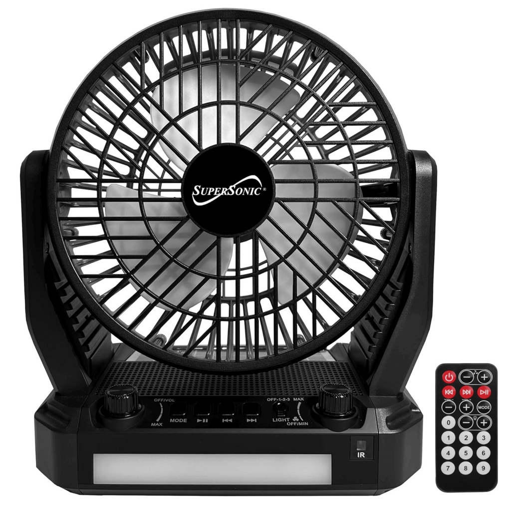 Solar-Powered BT Speaker with FM Radio, LED Flashlight & Fan