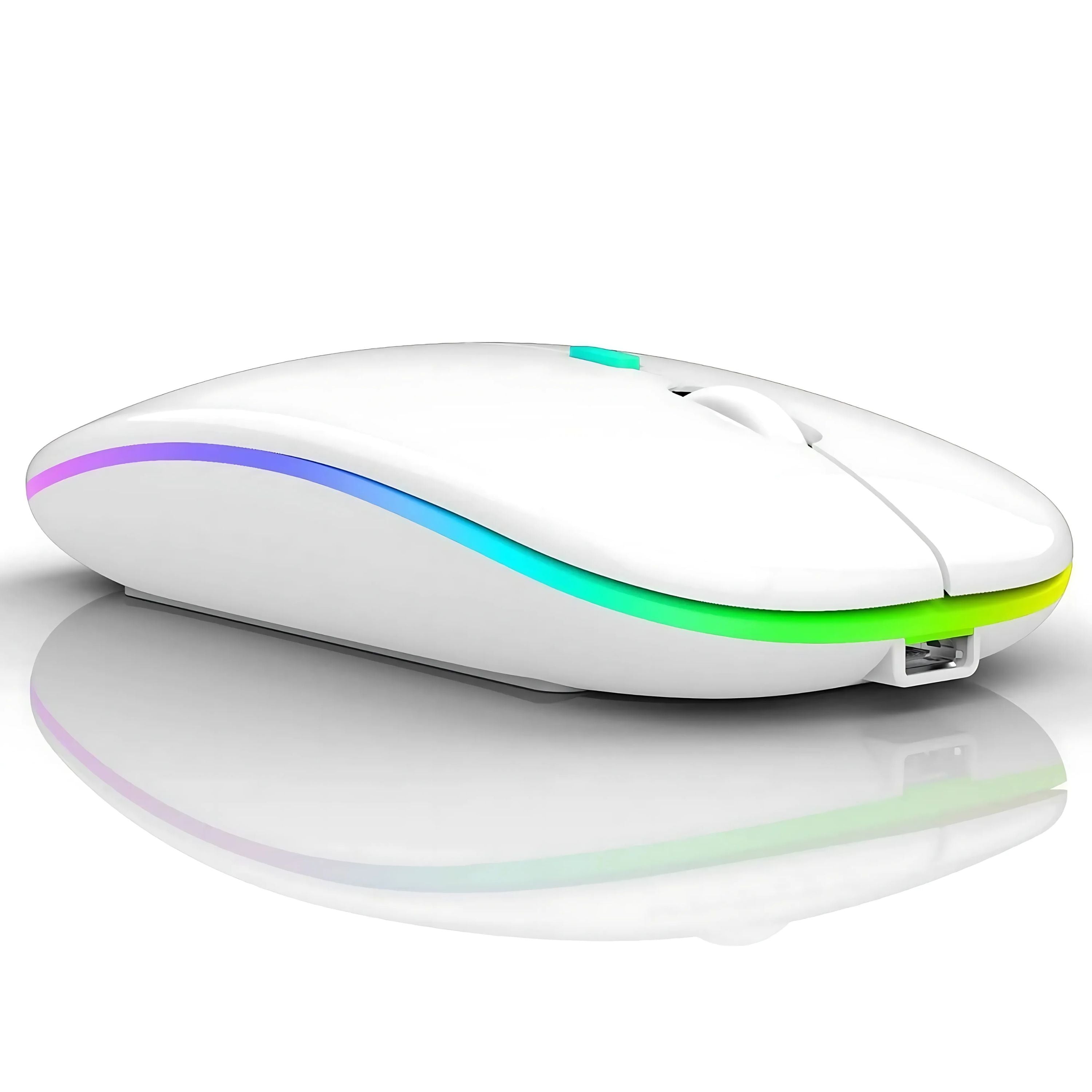 KENRO Wireless RGB Mouse Silent Rechargeable LED Bluetooth for PC - White