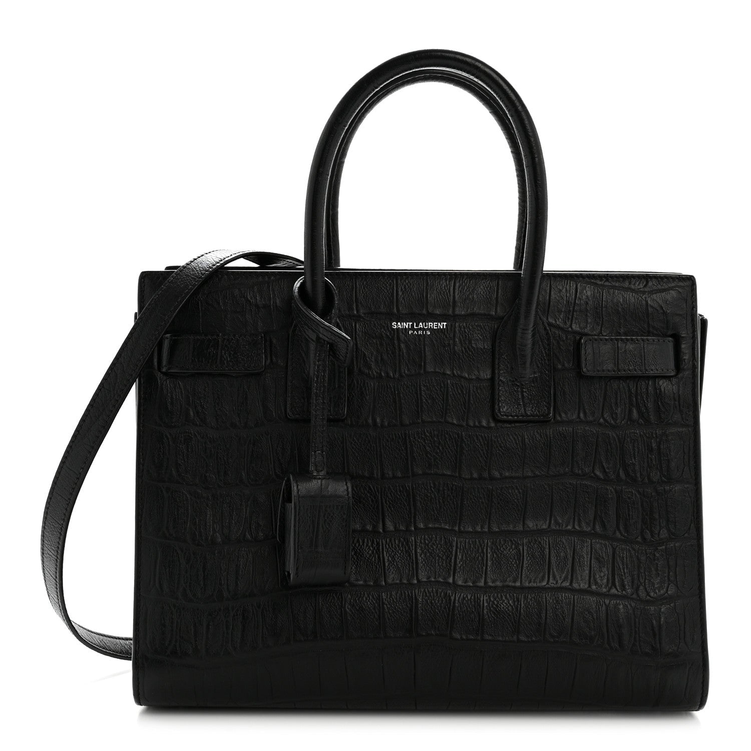 Calfskin Crocodile Embossed Baby Sac De Jour Black