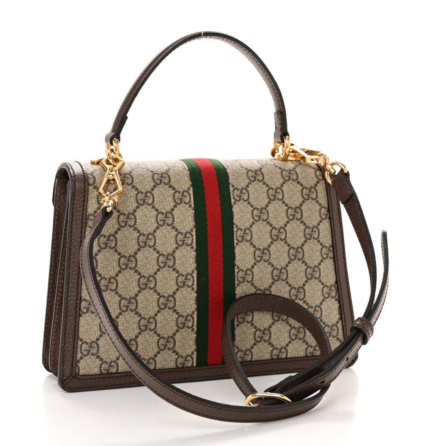 GG Supreme Monogram Textured Dollar Calfskin Web Small Ophidia Padlock Top Handle Bag Beige Ebony New Acero