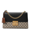 GG Supreme Monogram Calfskin Medium Padlock Shoulder Bag Beige Black Cuir