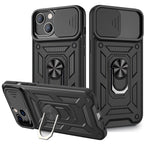Kickstand Ring Holder With Slide Camera Cover Tpu Magnetic Car Mount For Apple Iphone 13 In Black