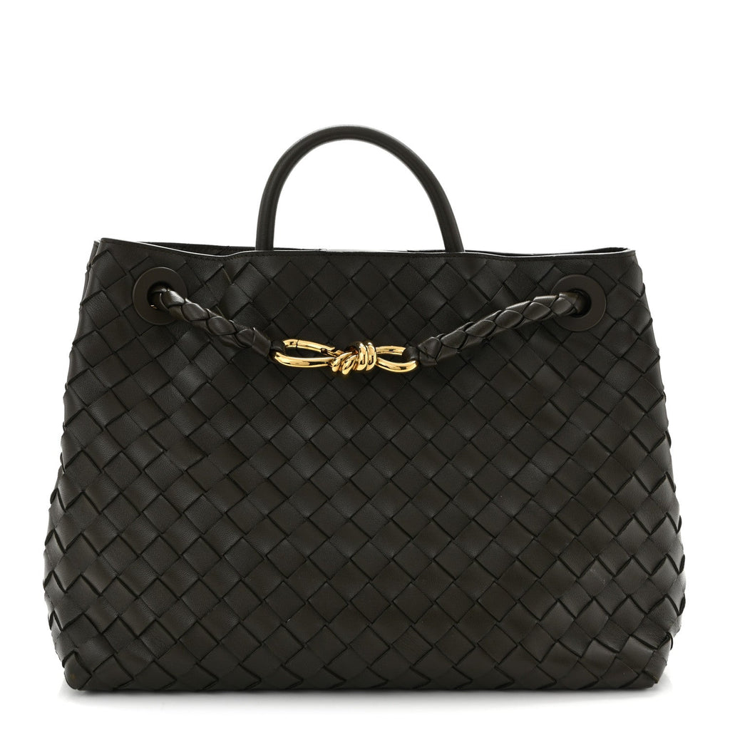 Nappa Intrecciato Medium Andiamo Shoulder Bag Kaki