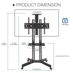 Mobile TV Stand on Wheels, 32-65 Inch TV Cart up to 132lbs with Adjustable Laptop Shelf and Top Tray for Flat Panel Curved Screen Rolling Floor TV Stand Max VESA 600*400mm