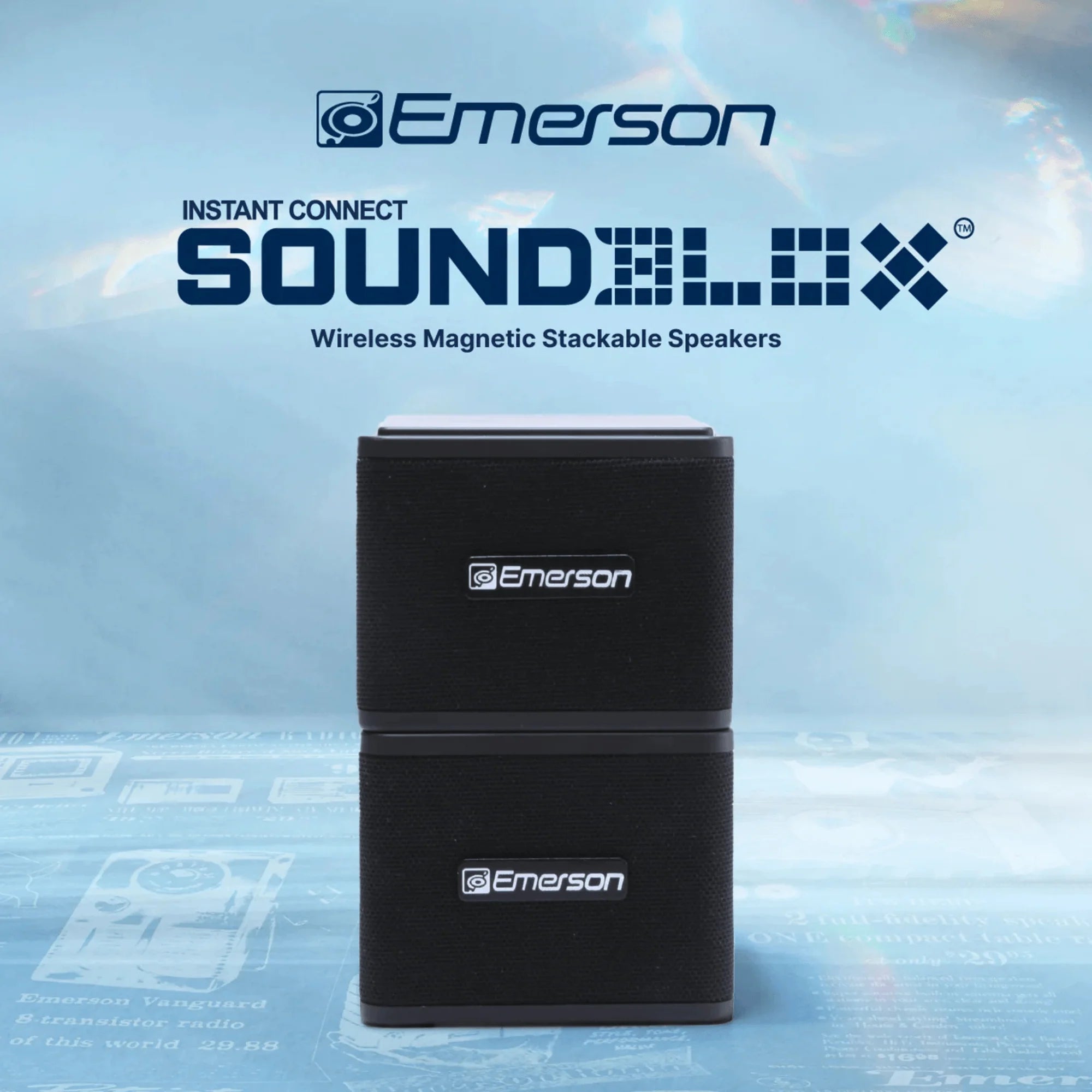 1-Pair Instant Connect Sound Blox Wireless Magnetic Stackable Speakers