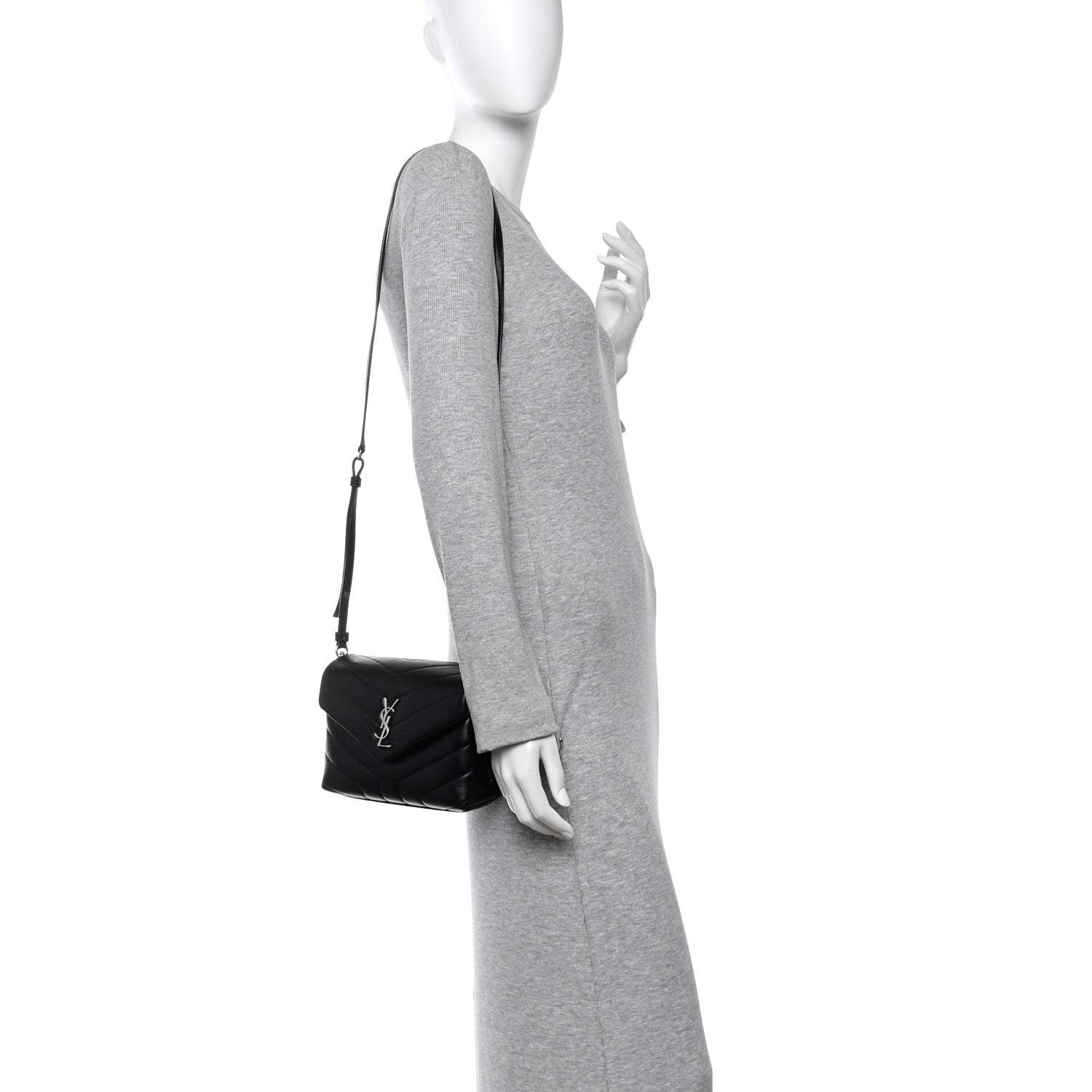Calfskin Y Quilted Monogram Toy Loulou Crossbody Bag Black