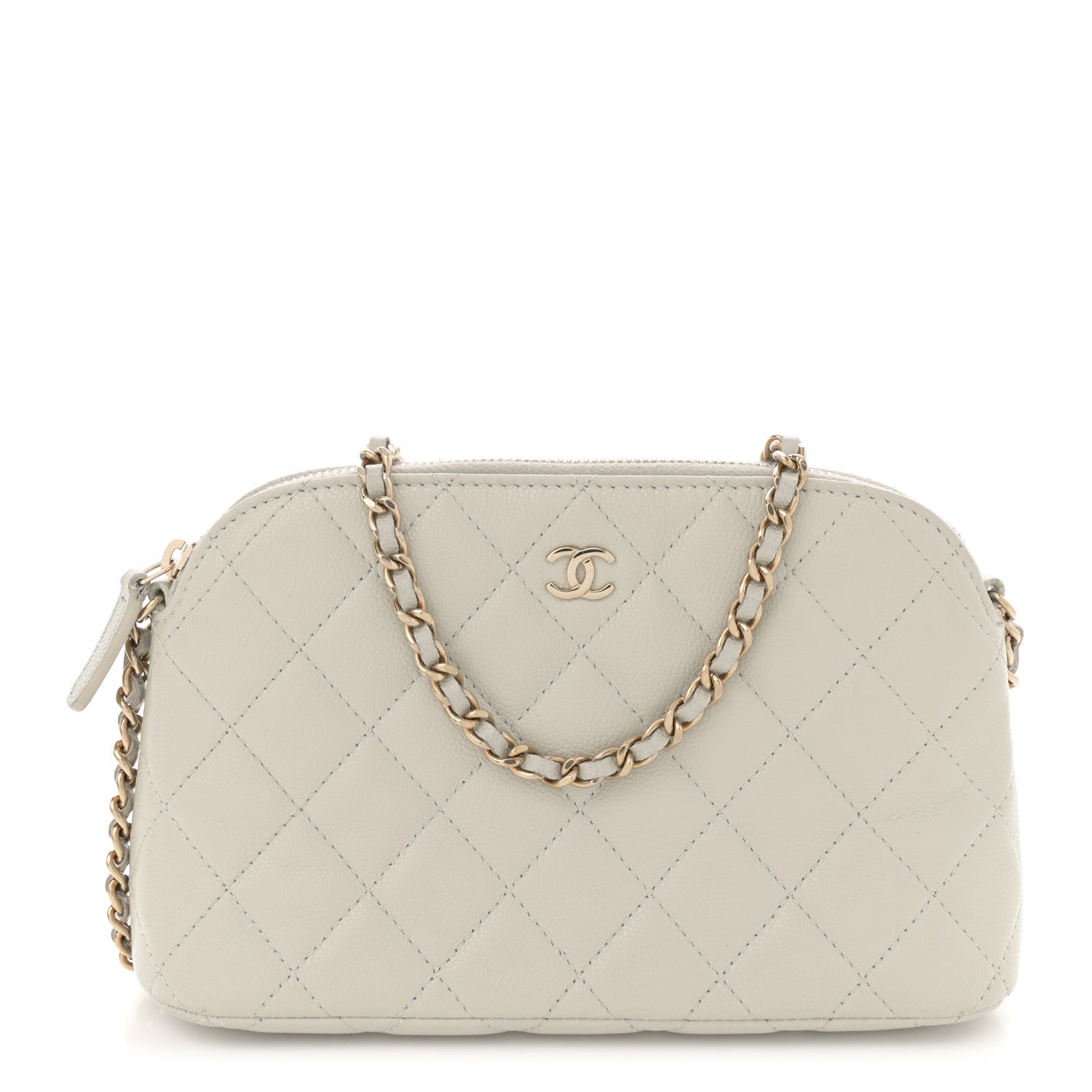 Caviar Quilted Classic Clutch With Chain Light Grey