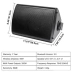 800W 6.5-Inch Outdoor Waterproof Bluetooth Speakers with HD Digital Stereo Sound System - Wall Mounted for Patio (Set of 2)