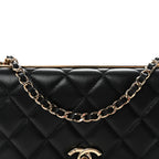 Lambskin Quilted Trendy CC Wallet On Chain WOC Black