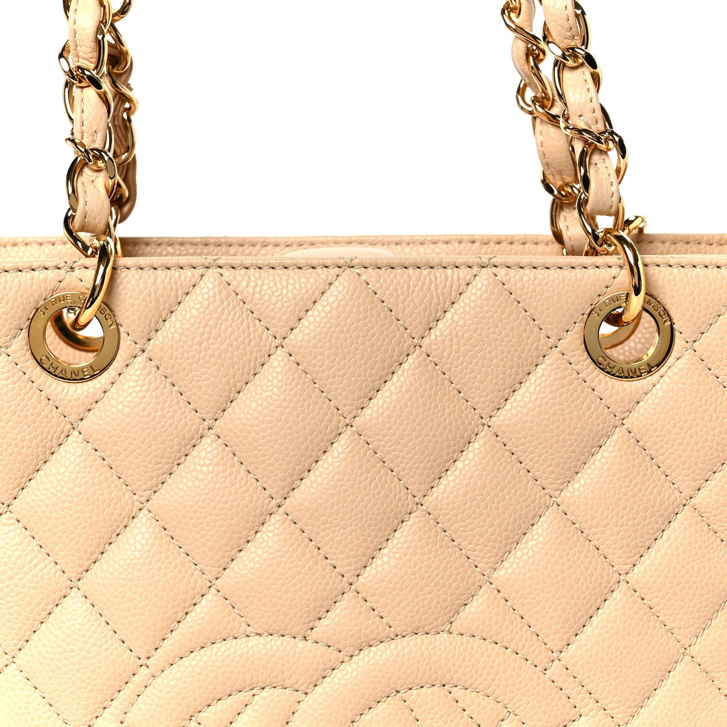 Caviar Quilted Petit Shopping Tote PST Beige Clair