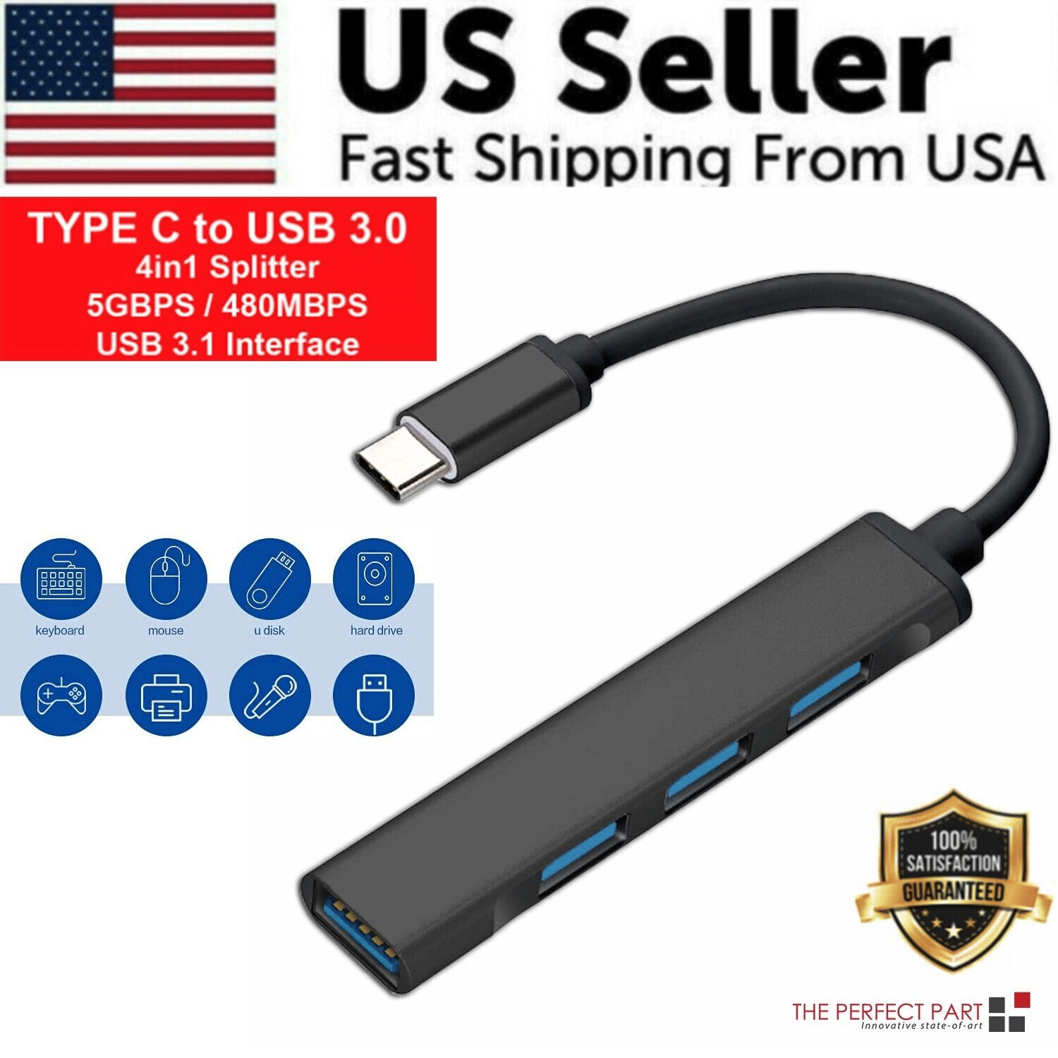 5-in-1 Multiport USB-C Hub Type C To USB 3.0 4K HDMI Adapter For Macbook Pro / Air USA